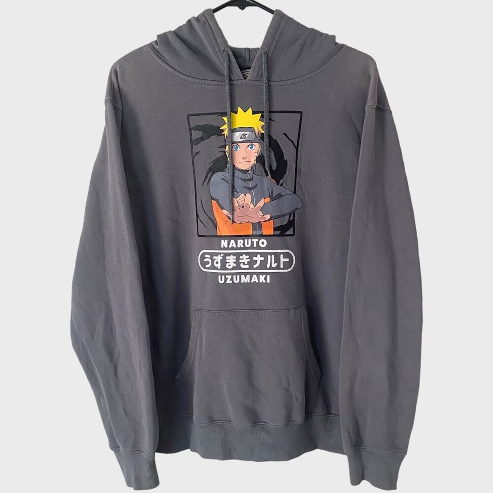 Naruto Shippuden Collection Hoodie Gray Men's Medium Anime Pullover Sweatshirt